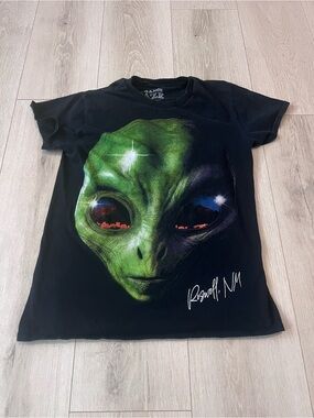 Men Black Alien Graphic Tee with Green Print
